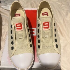 New never worn canvas slip on wedge sneaker